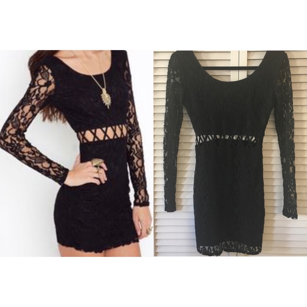 Nasty Gal Black Lattice Lace Dress